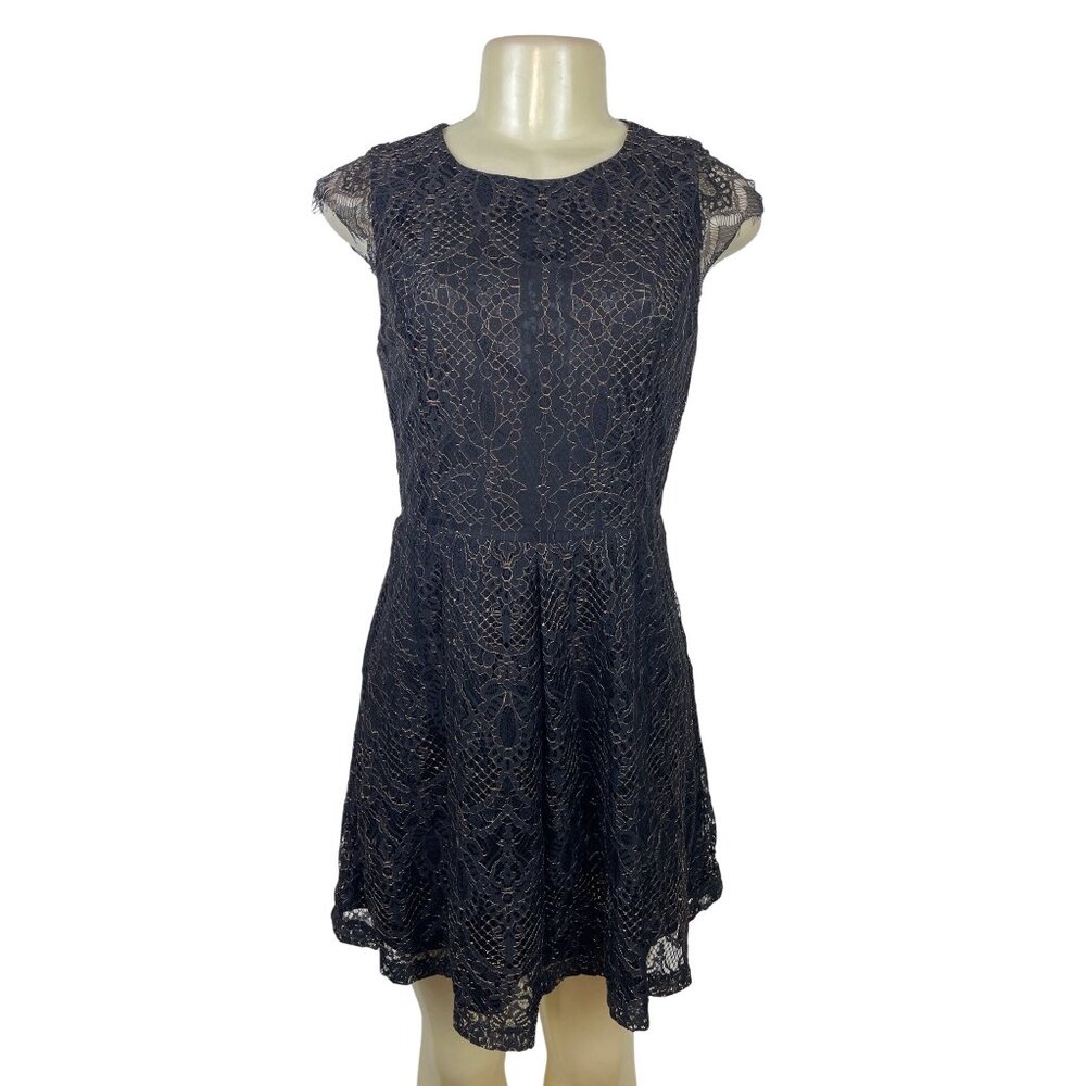 Alya Women’s Black Sleeveless Laced A-Line Mini Dress With Back Zipper Sz S